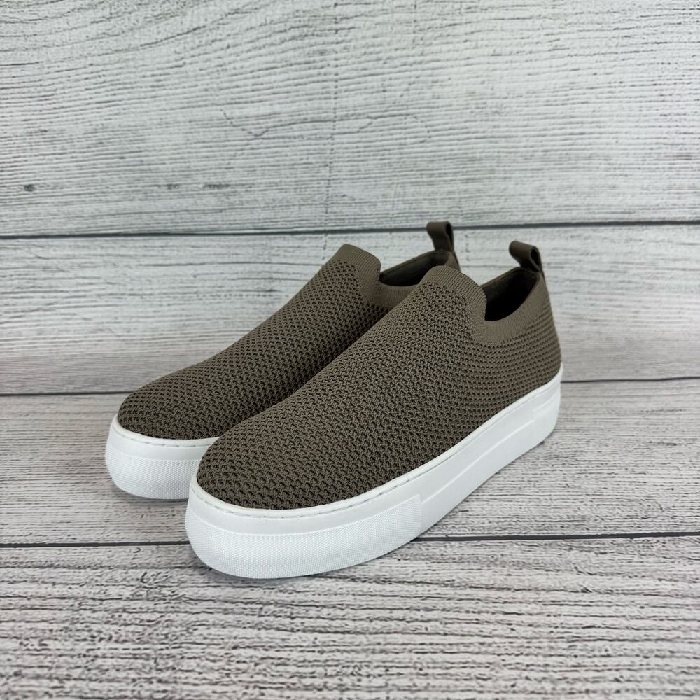 Deltan Women's Taupe Knit Carter Platform Stretch Slip On Sneakers Size 7.5